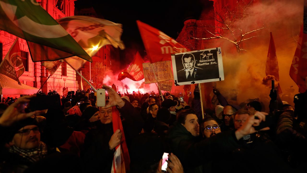 People protesting outside parliament on December 16.