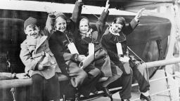24th March 1939: Four young members of the largest group of German-Jewish refugees arrive at Southampton on the US liner 'Manhattan'. The refugees number nearly 250, including 88 unaccompanied refugee children, the 'Kindertransport'. The little girl on the right is named Annette Greenbaum. (Photo by Fox Photos/Getty Images)