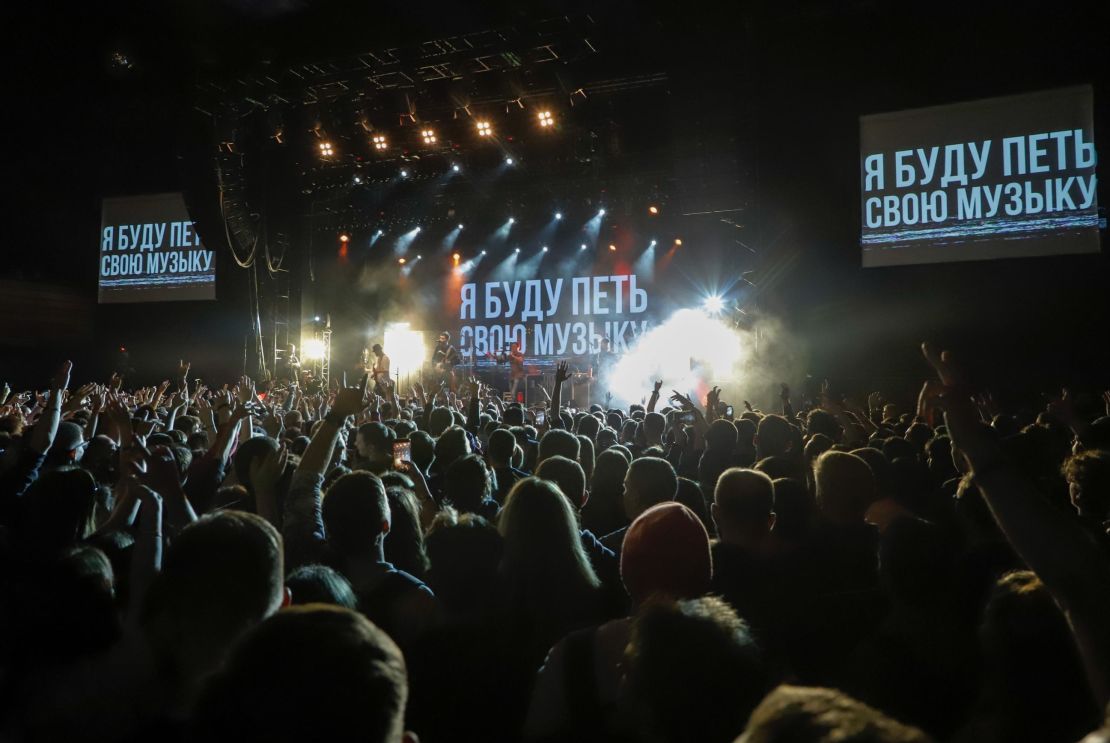 Noize MC performs to a packed crowd at the "I'm going to Sing my Music" charity concert in Moscow a charity concert titled "I'm Going to Sing My Song" on November 26.