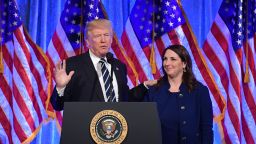 US President Donald Trump speaks after his introduction by RNC Chairwoman Ronna Romney McDaniel at a fundraising breakfast in a restaurant in New York, New York on December 2, 2017. / AFP PHOTO / MANDEL NGAN        (Photo credit should read MANDEL NGAN/AFP/Getty Images)