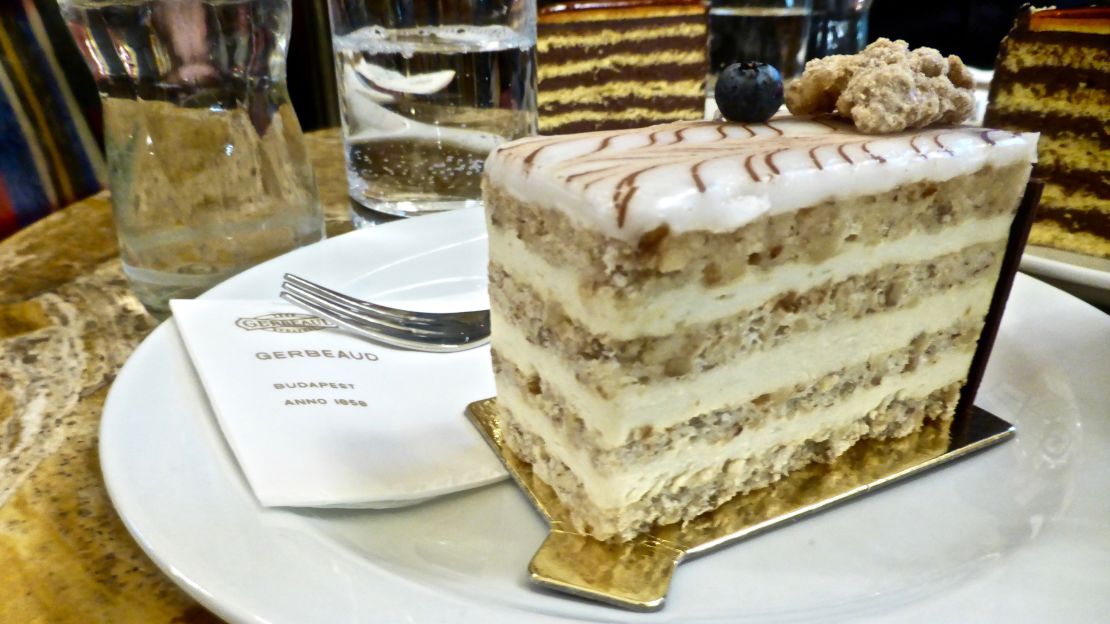 The opulent Esterházy torte is on the menu at Cafe Gerbeaud.