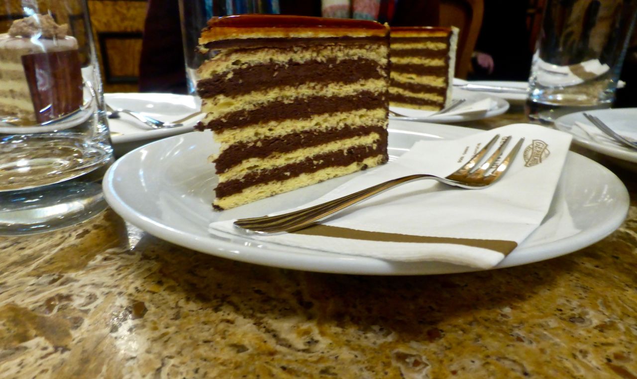 <strong>Dobos cake: </strong>Dobos Cake is another classic Hungarian layered confection, named after its creator József C. Dobos. It's filled with layers of chocolate buttercream and sponge.