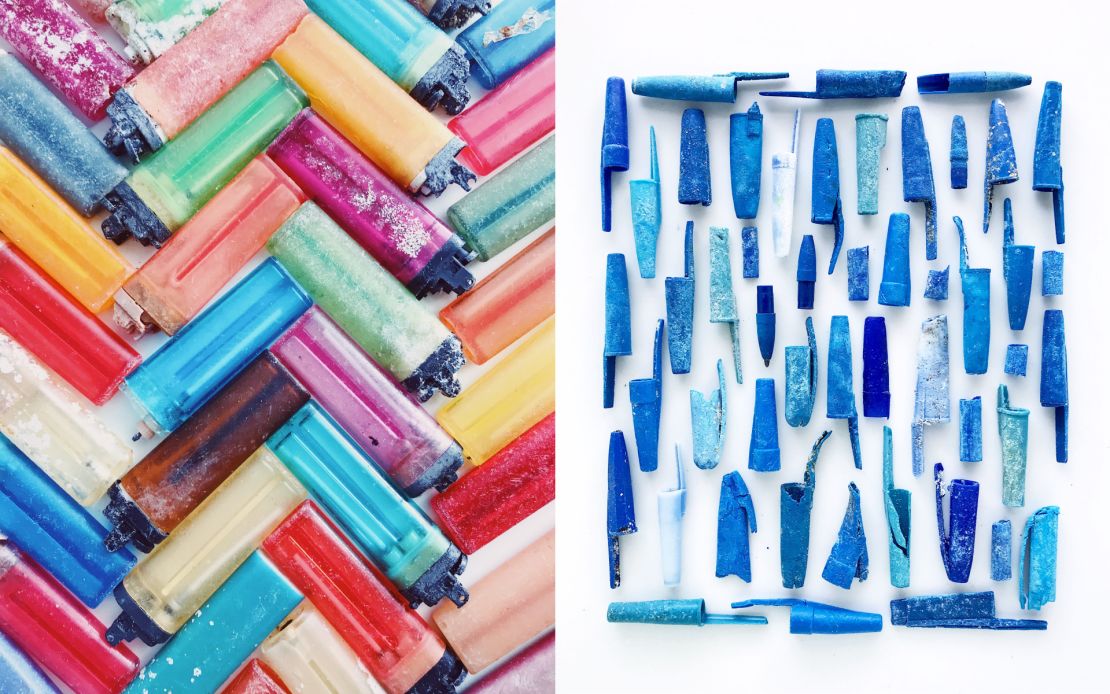 In her work, Andrews uses everyday waste to show how simple plastic items end up in the oceans.