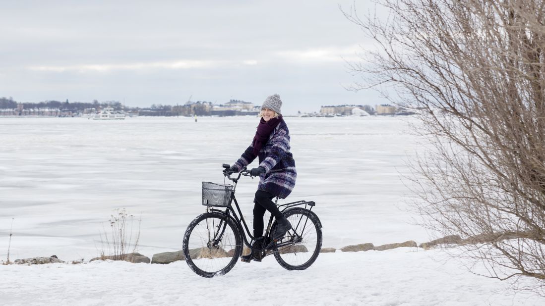 <strong>Finnish fortitude: </strong>Katja Panzar, author of "The Finnish Way: Finding Courage, Wellness, and Happiness through the Power of Sisu" cycles year-round in FInland like many locals. It's all a part of the idea of sisu: grit, fortitude and perseverance that are part of the way of life here.