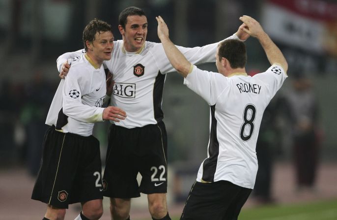 Solskjaer (L) retired in 2007. He won six Premier League titles, two FA Cup trophies and a Champions League during a glittering playing career.
