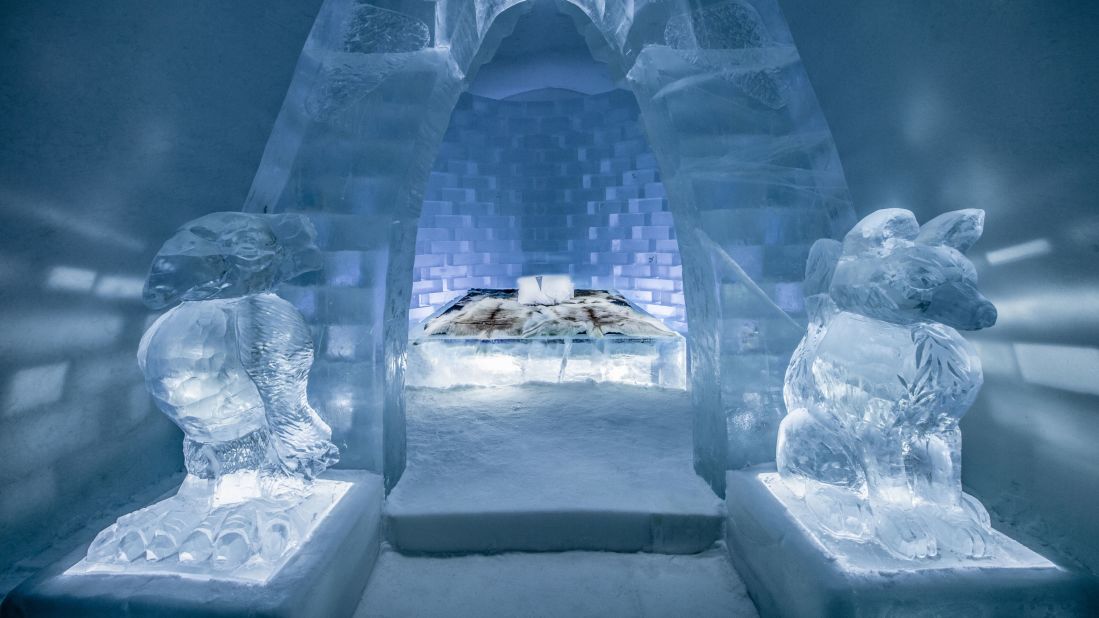 <strong>ICEHOTEL Restaurant, Jukkasjärvi, Sweden: </strong>Known for its stunning suites (pictured), the world's very first hotel made from snow and ice is also the chilly but undeniably fairytale-like backdrop to a unique dining location. 