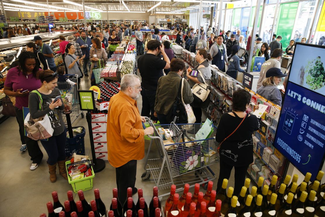 A serpentine line at a Whole Foods store in Los Angeles.