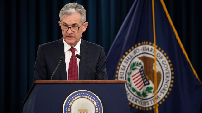 US Federal Reserve Board Chairman Jerome Powell holds a news conference after a Federal Open Market Committee meeting in Washington, DC, December 19, 2018. - The US central bank raised the benchmark borrowing rate on Wednesday, December 19, 2018 but gave the clearest sign to date that it will go slow on additional increases as it watches the economy. (Photo by Jim WATSON / AFP)        (Photo credit should read JIM WATSON/AFP/Getty Images)