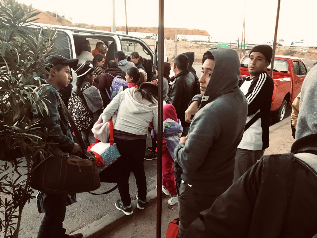 Asylum seekers boarded a van to a migrant shelter in Nogales on the Mexican side of the border. They had been waiting from a day to two weeks to apply for asylum at the US port of entry in Nogales, Arizona.