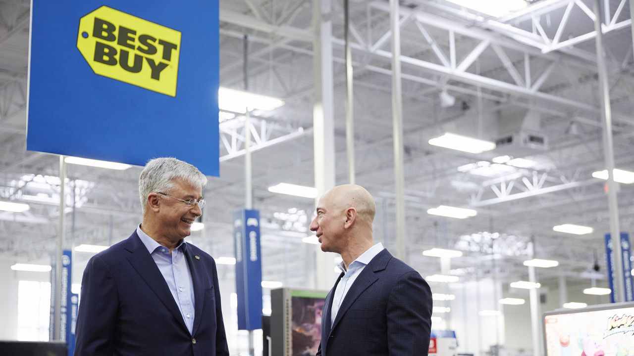 Joly and Jeff Bezos announced a partnership between Best Buy and Amazon earlier this year.