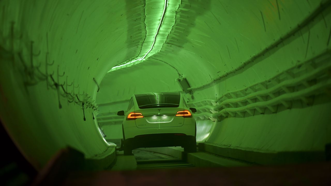 A modified Tesla Model X drives in a tunnel before an event in Hawthorne, California, on Tuesday, December 18. Elon Musk's Boring Company was <a href="https://www.cnn.com/2018/12/19/tech/boring-company-tunnel-elon-musk/index.html" target="_blank">unveiling underground transportation technology</a> meant to beat traffic congestion.