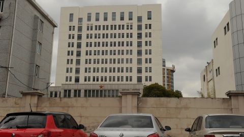 This general view shows a 12-storey building alleged in a 2013 report to be the home of a Chinese military-led hacking group in Shanghai, China.