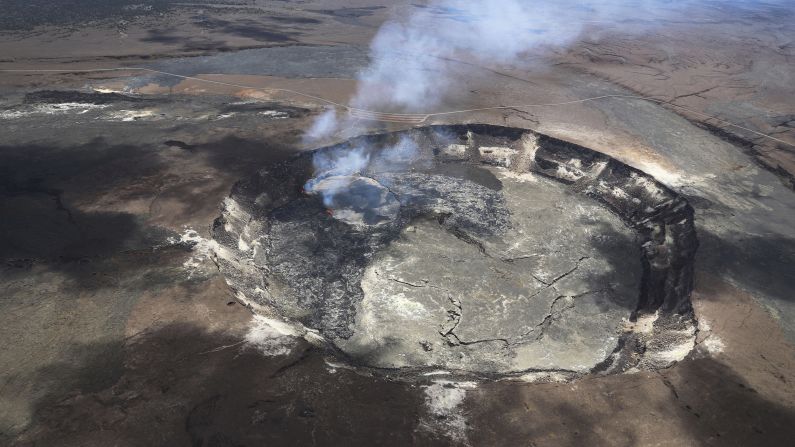 <strong>Hawaii Island,  United States: </strong>A helicopter view of Kilauea Volcano's Halemaumau crater shows the extent of the largest overflow of the lava lake in Hawaii Volcanoes National Park in April 2018. Hawaii Forest & Trail's new <a href="index.php?page=&url=https%3A%2F%2Fwww.hawaii-forest.com%2F" target="_blank" target="_blank">Volcano Unveiled tour </a>takes guests on an off-road adventure to explore changes to the crater.