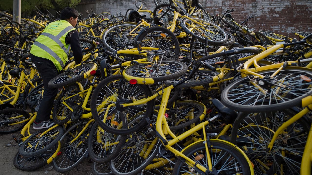 Ofo bikes waiting for repair in Beijing last year.