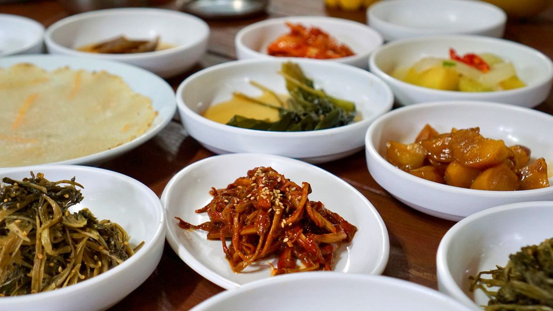 <strong>Vegetables heaven: </strong>The vegetables are typically served in tiny white bowls, alongside warm rice, deodeok-root pancakes, seaweed soup and pumpkin rice wine.
