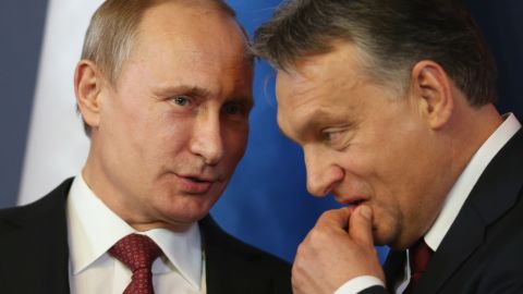 Viktor Orban (R) is seen as Vladimir Putin's closest ally in the EU. 
