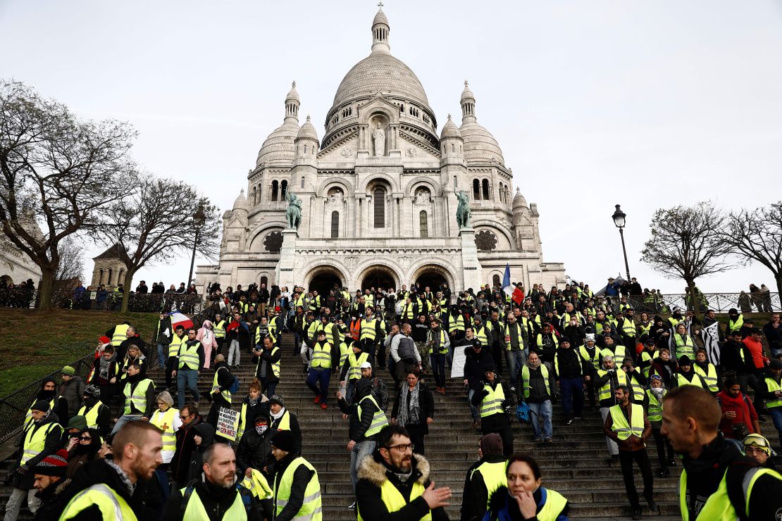 Protesters rally Saturday in the Montmartre area of Paris.