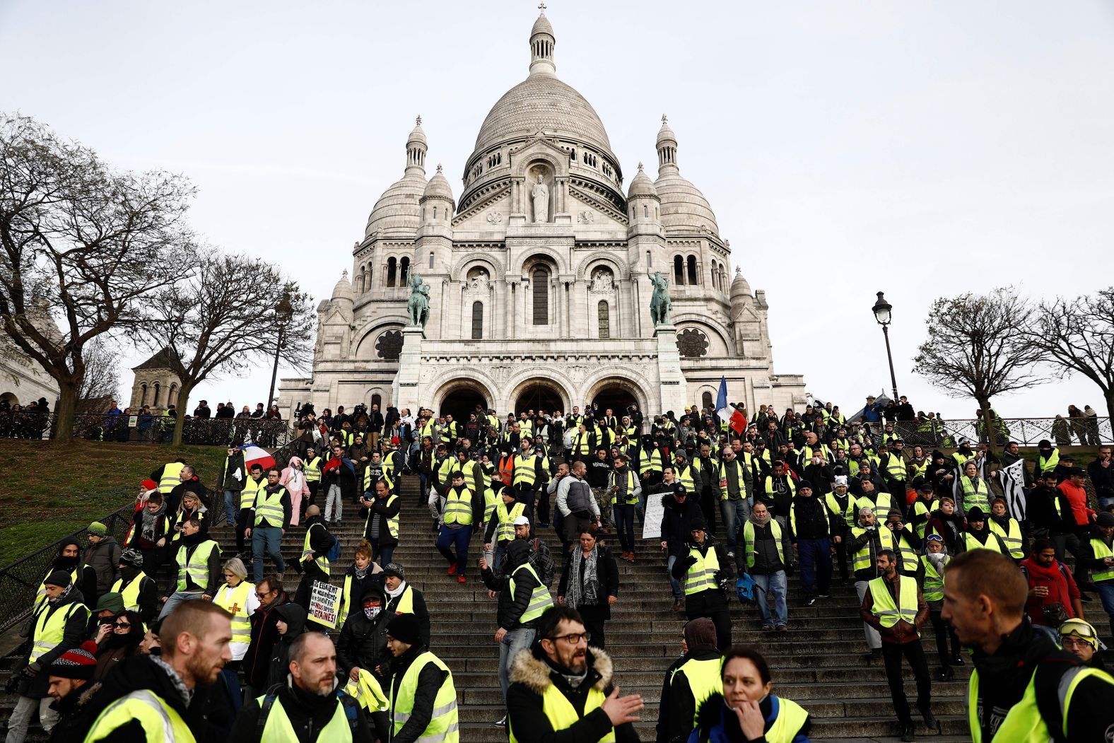 Demonstrators rally in the Montmartre area of Paris on December 22.