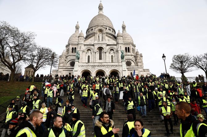 Demonstrators rally in the Montmartre area of Paris on December 22.