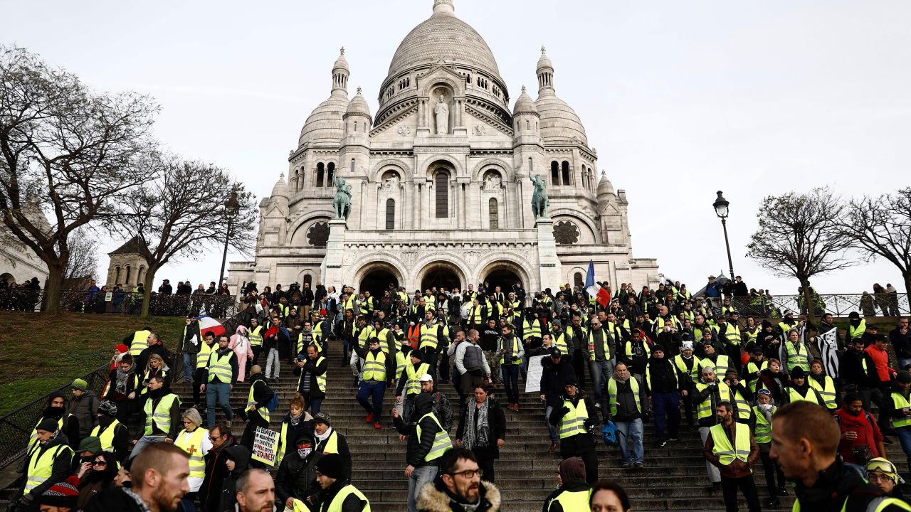 Protesters rally Saturday in the Montmartre area of Paris.