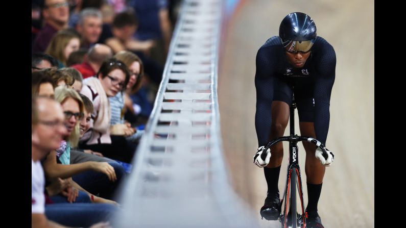 Nicholas Paul of Trinidad and Tobago competes in the Men's Sprint Quarterfinals during day three of the 2018 TISSOT UCI Track Cycling World Cup in London, England on December 16.