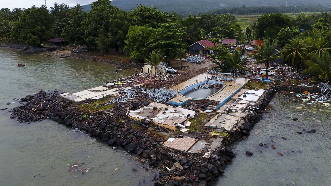 Debris covers a promontory at the Villa Stephanie holiday resort in Carita.