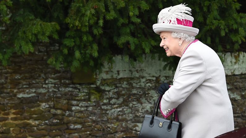 Queen Elizabeth II arrives for the royal family's traditional Christmas Day service at St. Mary Magdalene Church 