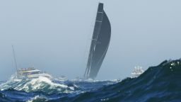 Supermaxi Blackjack battles the swell at the start of the Sydney-Hobart yacht race on Boxing Day.