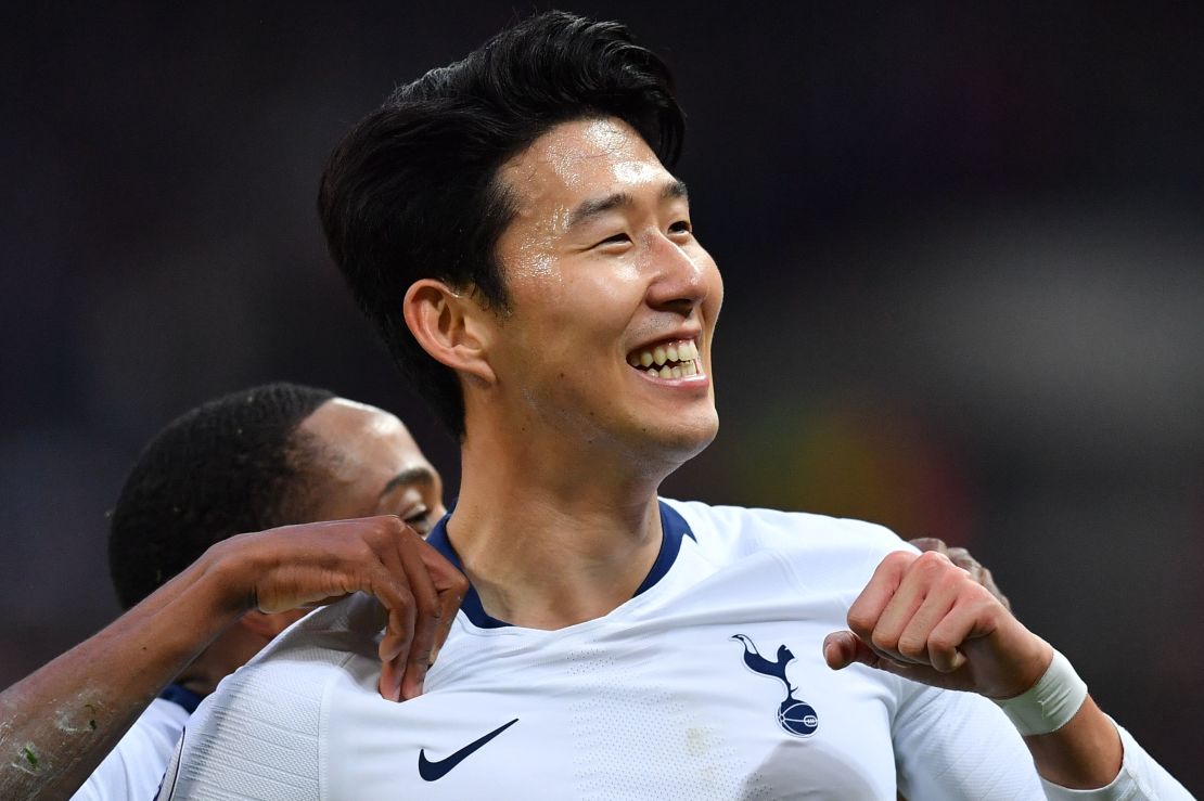 Tottenham Hotspur's South Korean striker Son Heung-Min celebrates scoring his team's second goal in the win over Bournemouth at Wembley. 