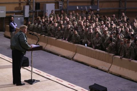President Trump delivers remarks to the troops.