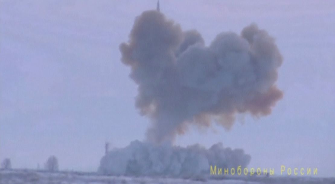 A still image taken from video footage released by Russia's Defense Ministry on December 26, 2018, shows a test launch of an Avangard new hypersonic missile in the Orenburg Region.