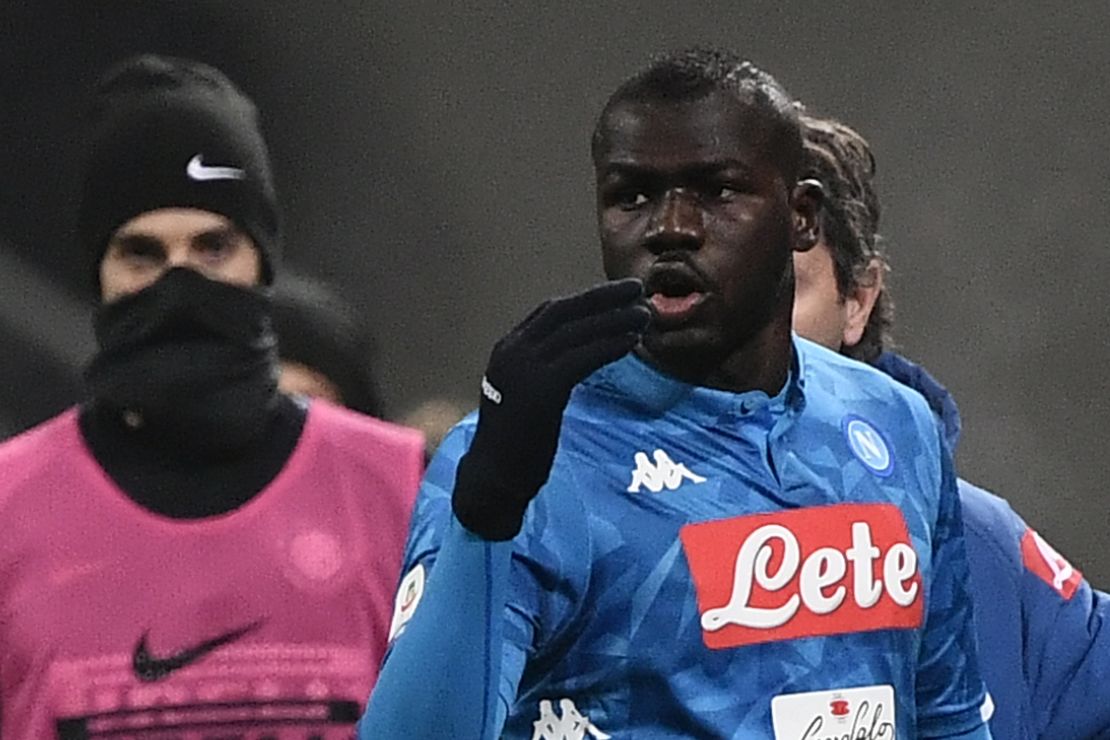 Koulibaly reacts after receiving a red card.