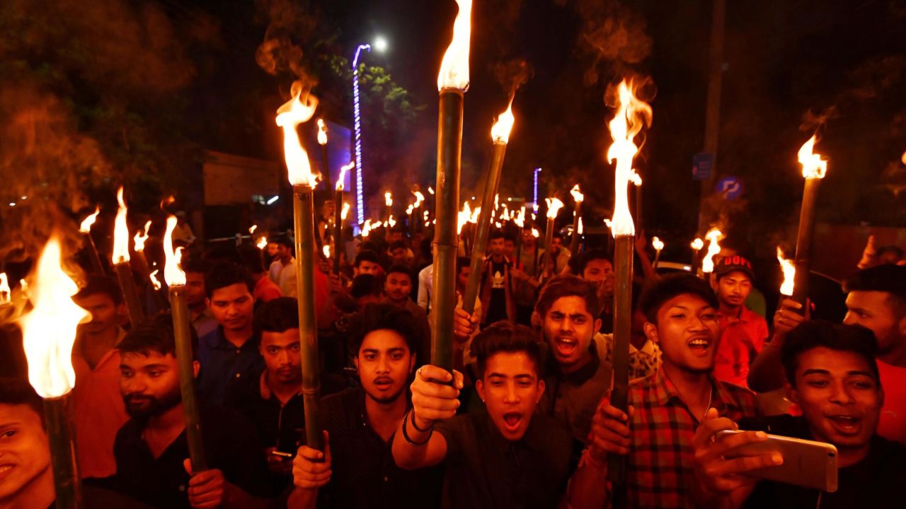 Activists of All Assam Students' Union (AASU) take part in a torch light procession in protest against the Citizenship (Amendment) Bill 2016 proposal to provide citizenship or stay rights to minorities from Bangladesh, Pakistan and Afghanistan in India, in Guwahati on May 14, 2018.