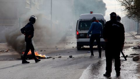  Police fired tear gas at dozens of people who took to the streets Monday night in the city of Kasserine.