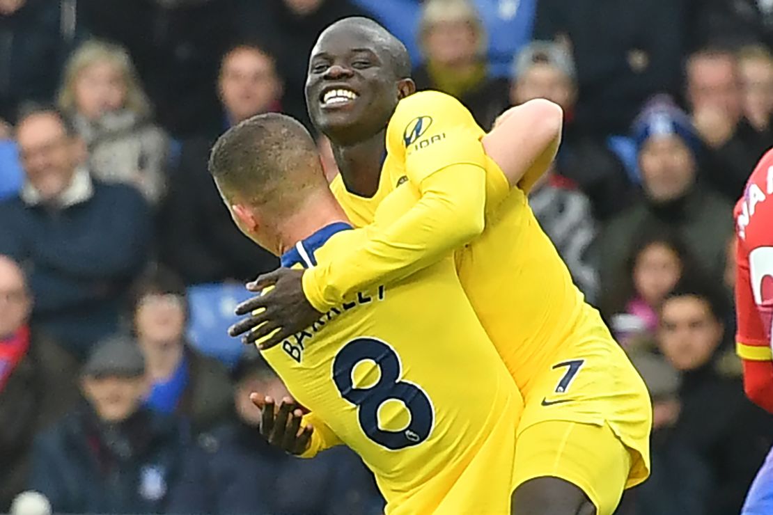 Chelsea's French midfielder N'Golo Kante celebrates after scoring the only goal of his side's win at Crystal Palace. 