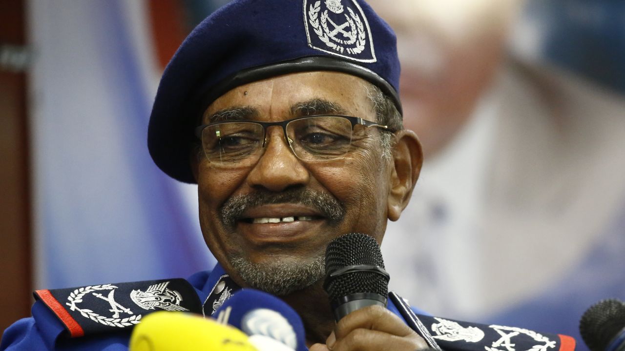 Sudanese President Omar al-Bashir speaks to police officials on Sunday. 