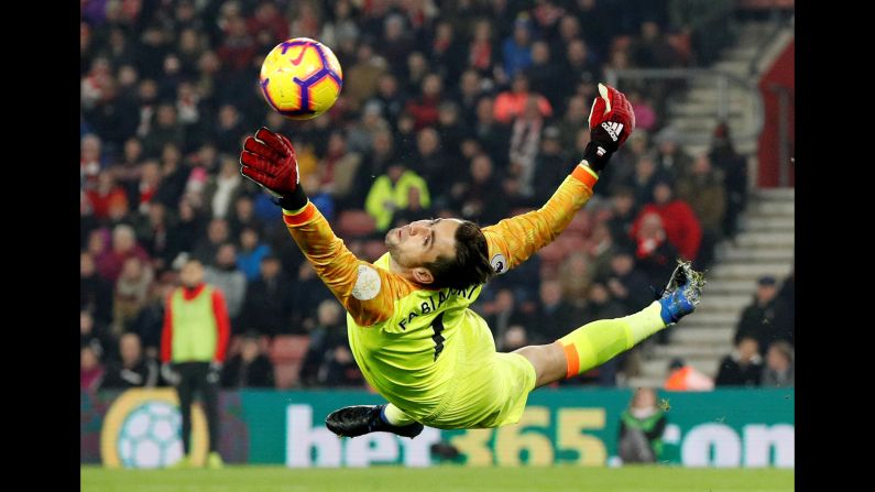 West Ham's Lukasz Fabianski makes a save at a match against Southampton on December 27 in Southhampton, England. 