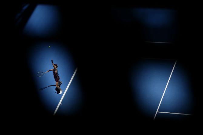 Great Britain's Katie Boulter serves to Greece's Maria Sakkari in the women's singles match on day one of the Hopman Cup on December 29 in Perth, Australia.