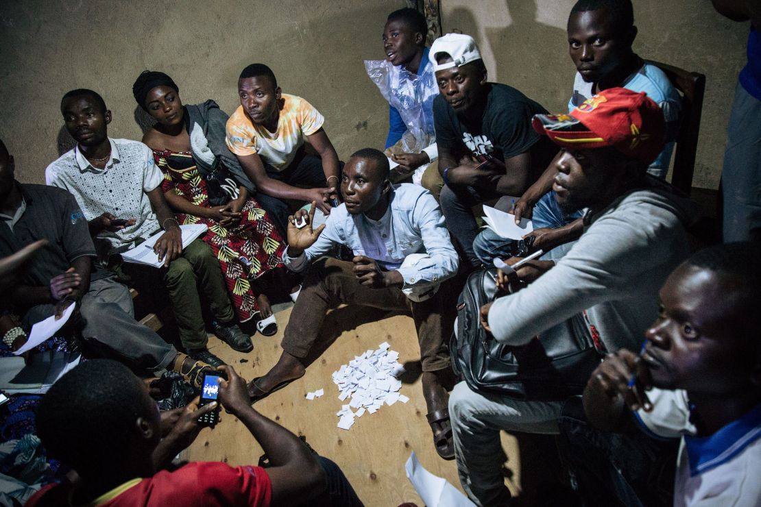 Improvised electoral agents count ballots after a symbolic vote on December 30, 2018, at Kalinda Stadium in Beni, where voting in the general election was postponed. 