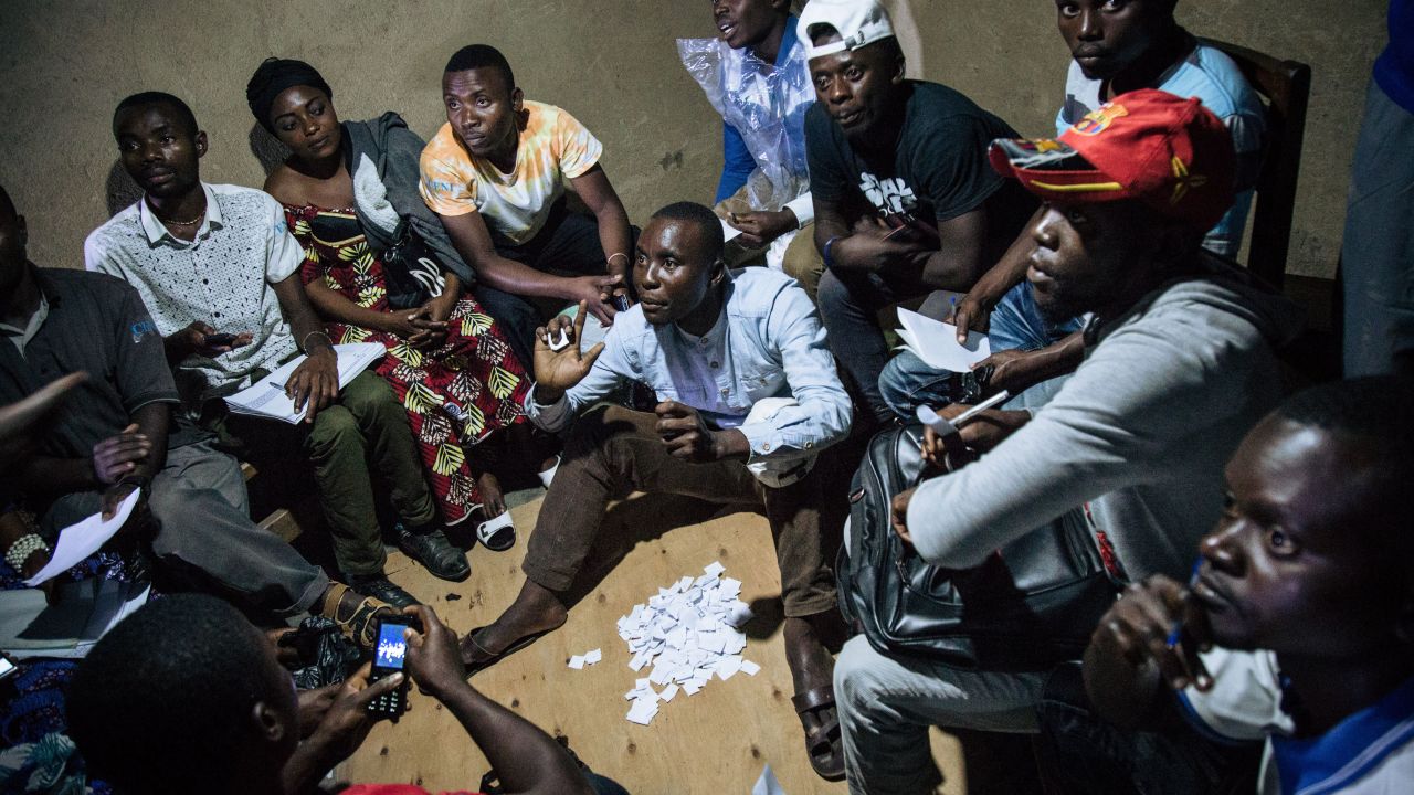 Improvised electoral agents count ballots after a symbolic vote on December 30, 2018, at Kalinda Stadium in Beni, where voting in the general election was postponed. 
