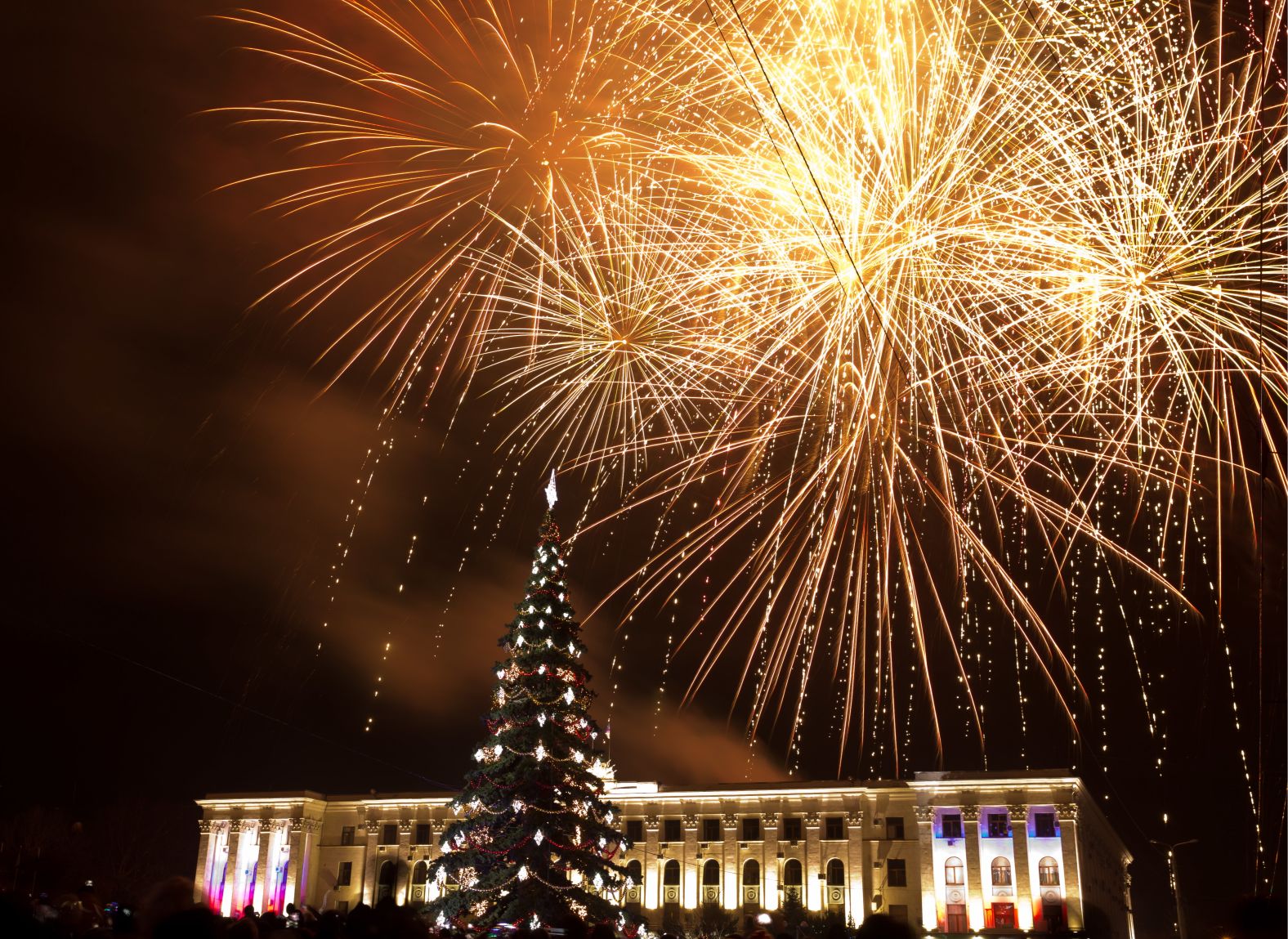 Fireworks go off over central Simferopol, Crimea. 