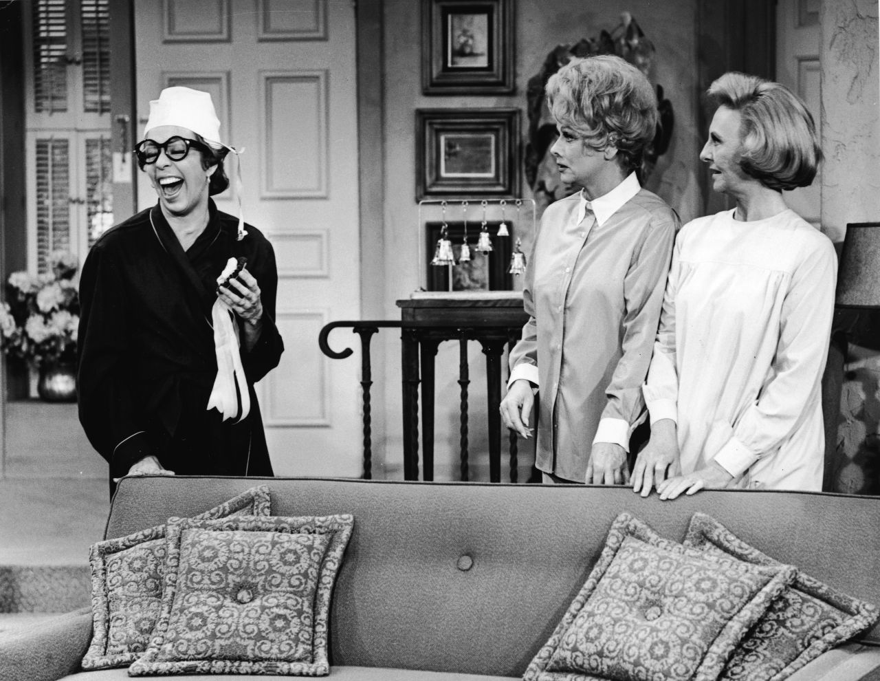 Burnett laughs while appearing with Lucille Ball, center, and Mary Jane Croft on a 1966 episode of "The Lucy Show."