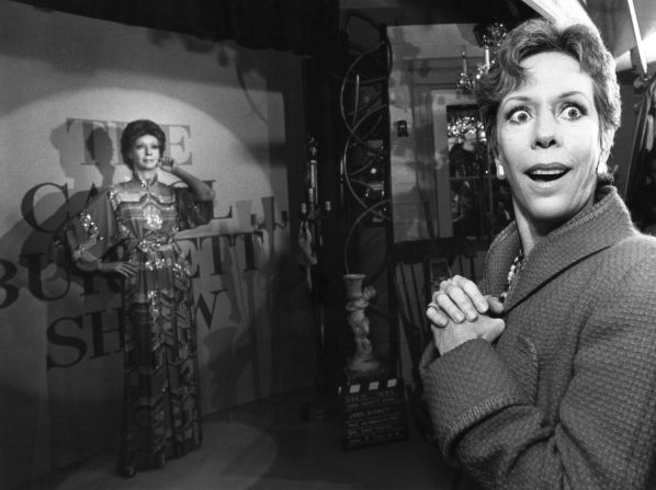 Burnett reacts to a wax figure of herself as it is unveiled in Buena Park, California, in 1984.