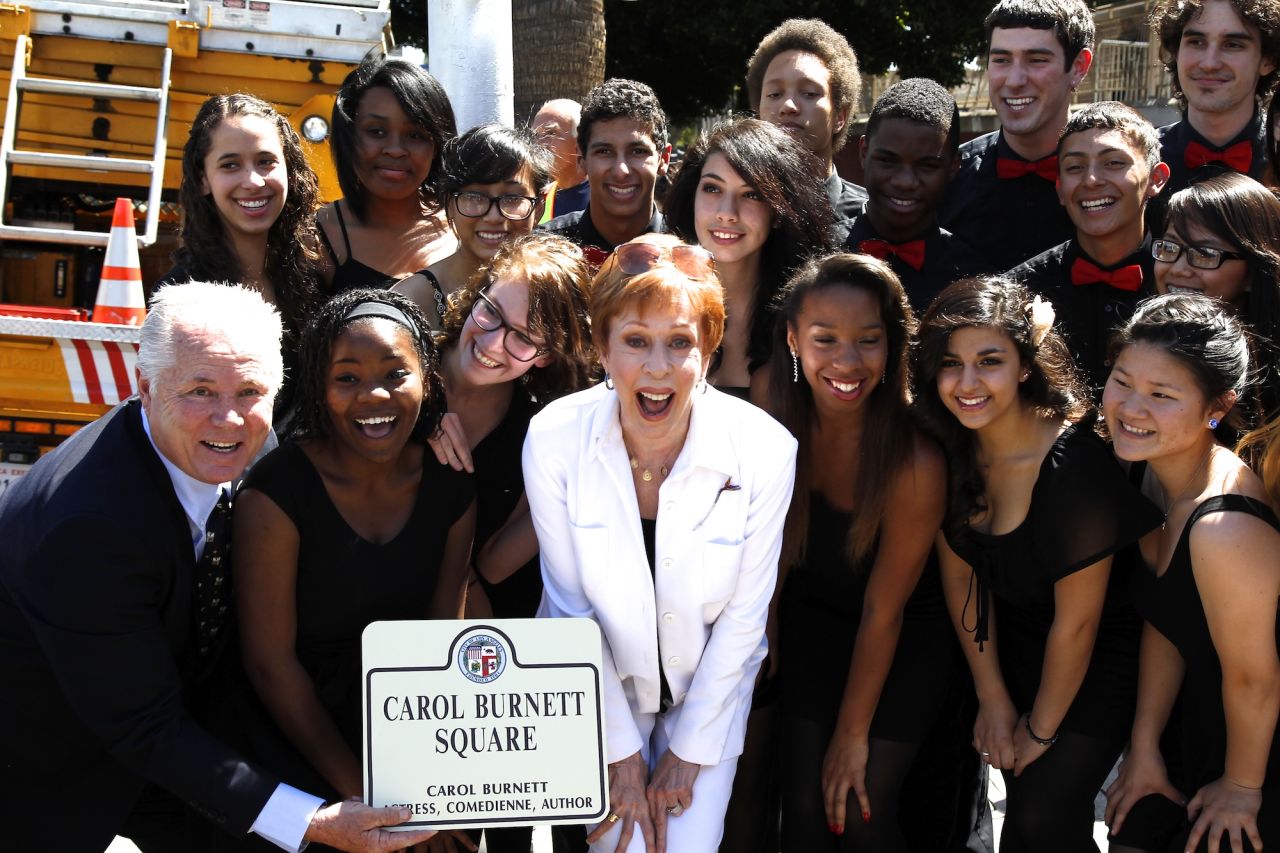 Carol Burnett Square was unveiled in Los Angeles in front of her alma mater, Hollywood High School, in 2013.