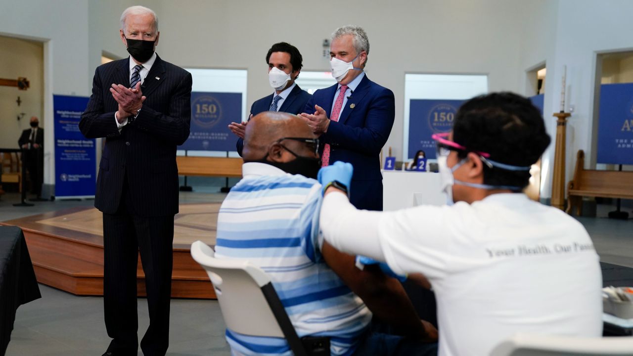 President Joe Biden visits a vaccination site in Alexandria, Virginia, on Tuesday.