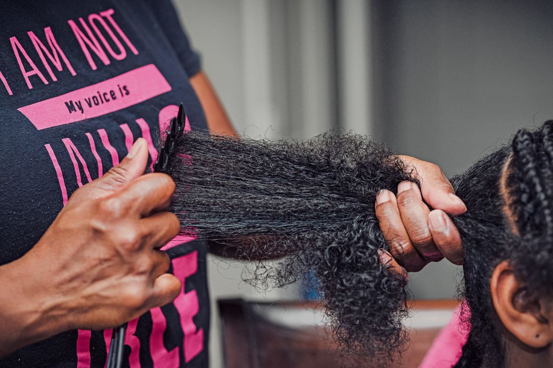 Wash day for mother and daughter EuLisa and Shelisa takes between two and three hours (and uses just three products, Faxio noted) every two weeks.