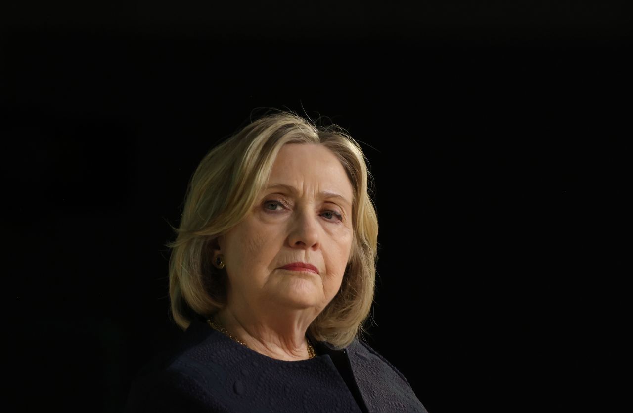 Hillary Clinton listens during a panel at COP28 in Dubai in December.