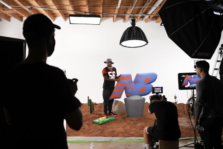 Bembury on set during a photoshoot for a New Balance collaboration. The designer deeply embeds himself in the marketing campaigns for his sneakers.