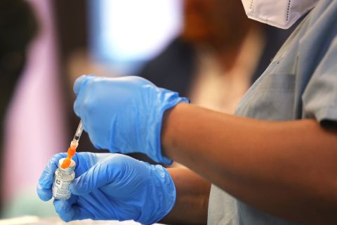 Anya Harris prepares a Moderna coronavirus vaccine at Red Hook Neighborhood Senior Center on February 22 in New York City. 