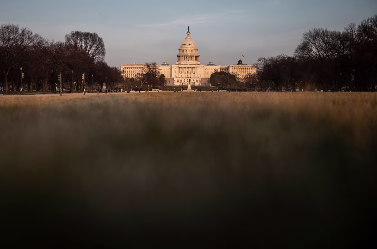 The US Capitol is seen in the evening from the National Mall in Washington, DC on March 8. 